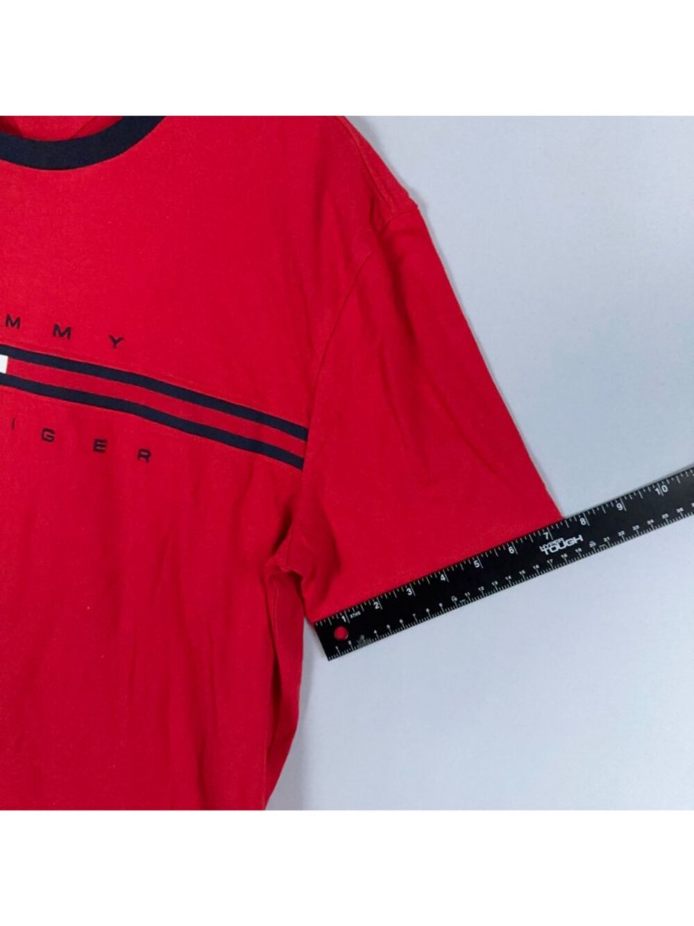 Tommy Hilfiger T-Shirt Size XL Red Crewneck 100% Cotton Stripe Logo Short Sleeve - Picture 14 of 15